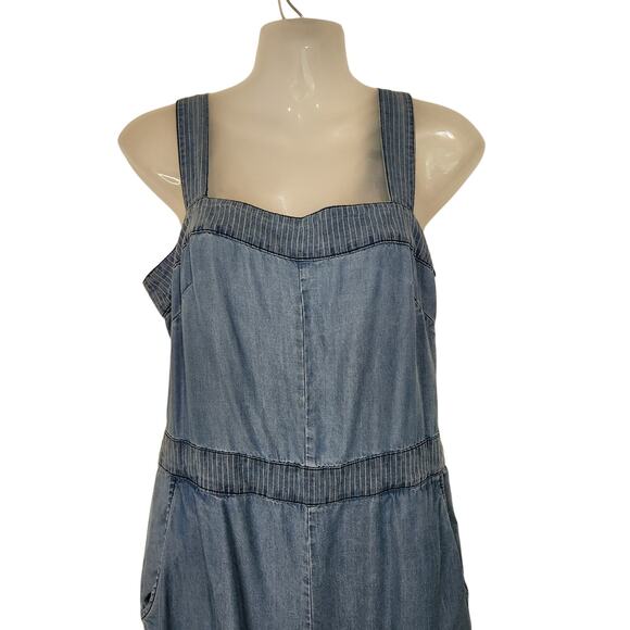 Velvet Heart Blue Chambray Stripe Sleeveless One-Piece Wide Leg Jumpsuit Small - Picture 6 of 12